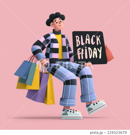 Playful Cartoon Style Black Friday Banner with Bright Colors 129323679
