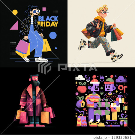 Playful Cartoon Style Black Friday Banner with Bright Colors 129323681
