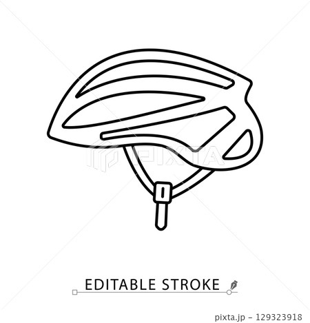 Bike helmet icon in outline style with editable stroke. Lightweight cycling helmet for safety and protection during biking, racing, or mountain riding. Vector illustration. Bike helmet icon in outline style with editable stroke. Lightweight cycling helmet for safety and protection during biking, racing, or mountain riding. Vector illustration. 129323918