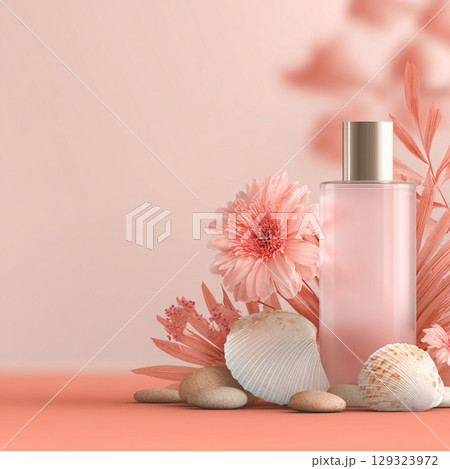 Elegant Spa Cosmetic Set with Towels and Blossoms  Soft Beauty and Skincare Concept 129323972