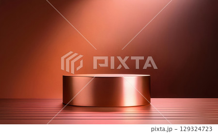 bright empty room featuring copper pedestal display on vivid background, creating warm and inviting atmosphere 129324723