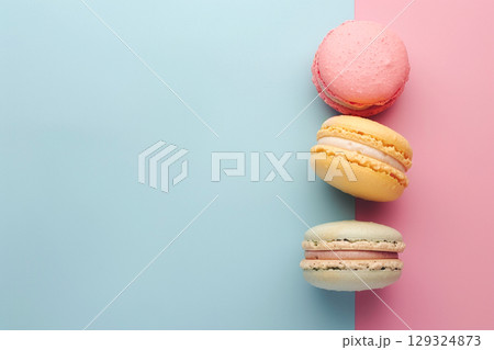 Elegant French Macaron Flat Lay Composition Elegant French Macaron Flat Lay Composition 129324873