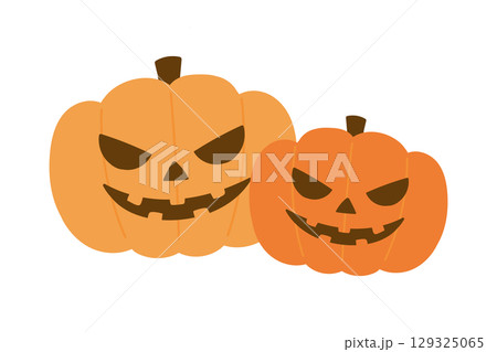 笑顔のジャックオランタン｜帽子なしのハロウィンかぼちゃイラスト 129325065
