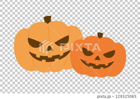 笑顔のジャックオランタン｜帽子なしのハロウィンかぼちゃイラスト 129325065
