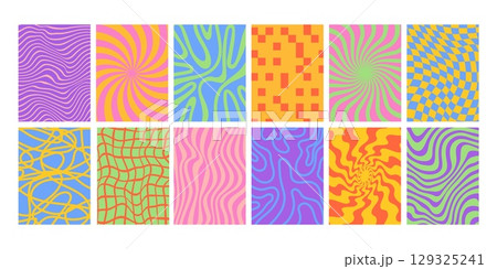 Retro abstract vertical backgrounds. Vintage groovy poster. Trendy hippie 60s, 70s cards with wavy, checkered texture, bold stripes, lines waves, geometric shapes. Vector collection Retro abstract vertical backgrounds. Vintage groovy poster. Trendy hippie 60s, 70s cards with wavy, checkered texture, bold stripes, lines waves, geometric shapes. Vector collection 129325241
