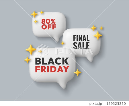 3D sale banners. Black Friday speech bubbles. Realistic special offer label. Discount sticker message, tag and banner. Price icon, stars, chat badges, text box. Vector concept 3D sale banners. Black Friday speech bubbles. Realistic special offer label. Discount sticker message, tag and banner. Price icon, stars, chat badges, text box. Vector concept 129325250