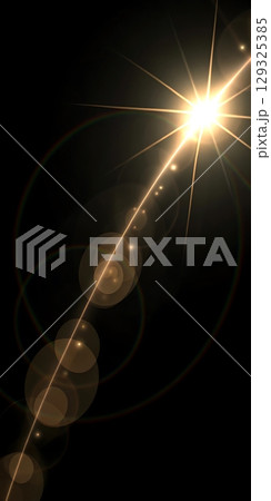 Sun Flare With Radiant Light Source Emitting Concentric Circles and Lens Reflections in Dark Composition 129325385