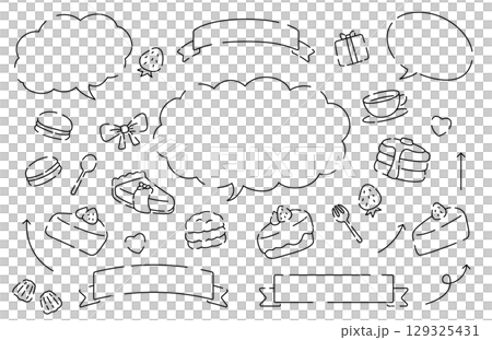 Cute hand-drawn cake ribbon speech bubble material 129325431