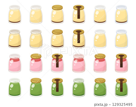 瓶に入ったプリンのイラスト素材セット 129325495