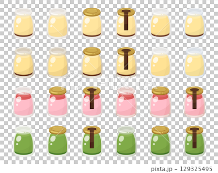 瓶に入ったプリンのイラスト素材セット 129325495