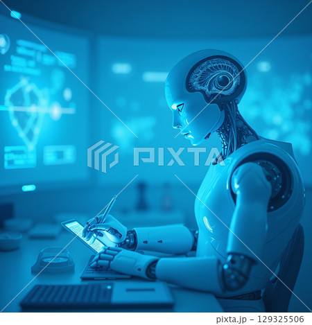 Robot writing on tablet computer 129325506