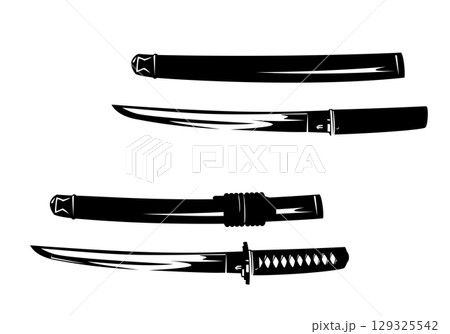japanese samurai tanto knife black and white vector design 129325542