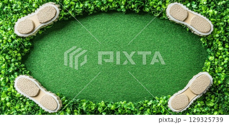 Eco shoes frame green grass. 129325739