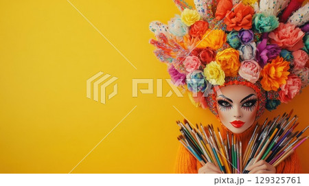 Floral Headdress Artist Portrait. 129325761