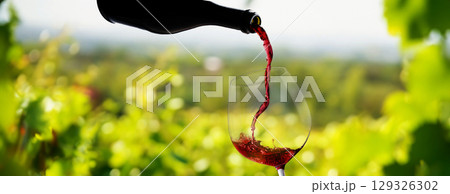 Wine glass with pouring red wine Wine glass with pouring red wine 129326302