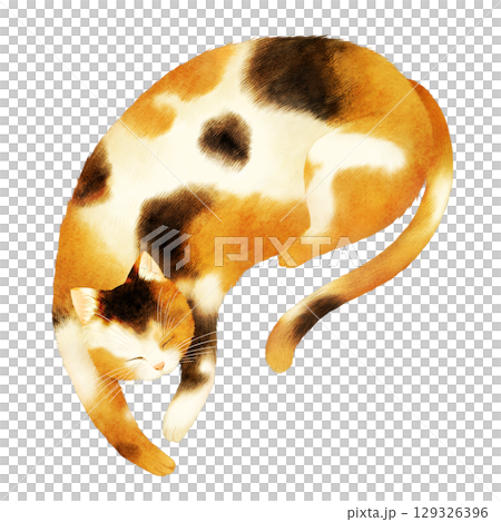 一隻熟睡的印花布貓的插圖 129326396