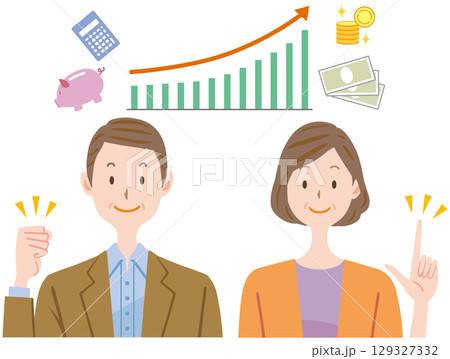 資産運用をするシニア夫婦　中高年　老後資金 129327332