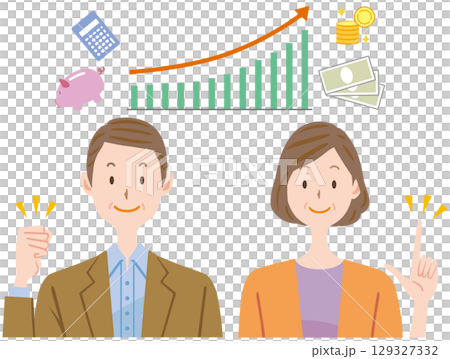 資産運用をするシニア夫婦　中高年　老後資金 129327332