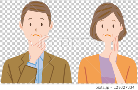 Illustration of a worried middle-aged couple 129327334