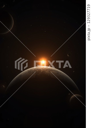 Celestial Eclipse with Starburst in Deep Outer Space 129327719