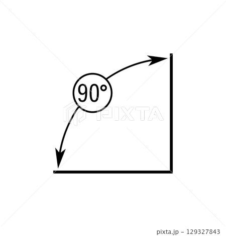90 degrees angle vector icon. Right angle symbol with arrow. Isolated illustration on white background.  129327843