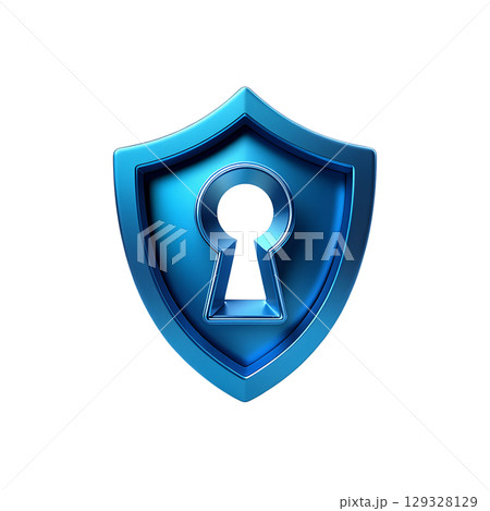 Blue shield icon with keyhole, cybersecurity and data protection symbol isolated 129328129