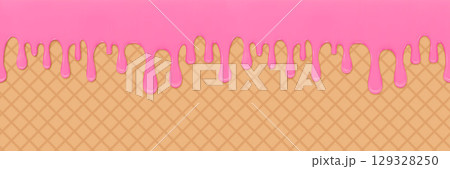 Pink Melting Drips Over Waffle Background in Abstract Dessert Design Pink Melting Drips Over Waffle Background in Abstract Dessert Design 129328250