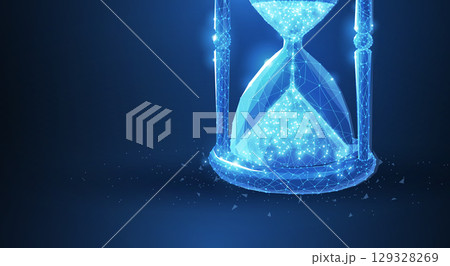 Sandglass. Abstract 3d wireframe lock isolated on blue Sandglass. Abstract 3d wireframe lock isolated on blue 129328269