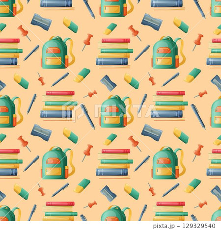 Seamless pattern of school accessories. Wallpaper, website and cover template design. Vector illustration 129329540