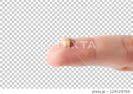 Makeup artist demonstrating foundation swatch on fingertip, product sample isolated on transparent background Makeup artist demonstrating foundation swatch on fingertip, product sample isolated on transparent background 129329769