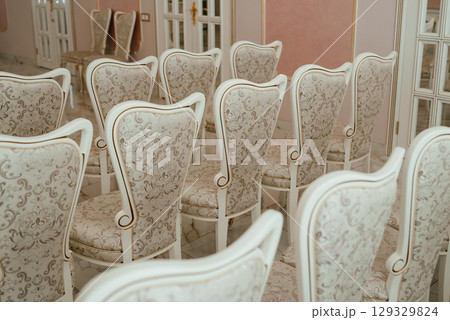 Elegant Empty Chairs in Ornate Indoor Setting Elegant Empty Chairs in Ornate Indoor Setting 129329824