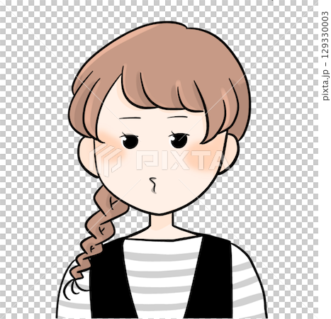 三つ編みボーダー女性バストアップアイコンふてくされ 129330003