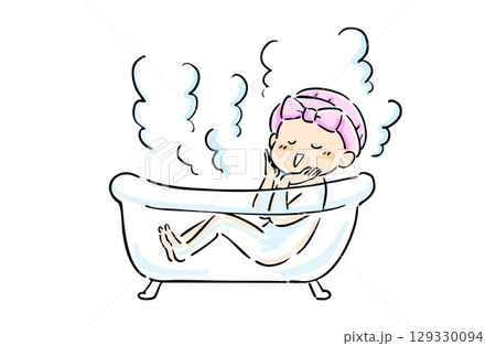快眠の可愛いカラーイラスト　バスタイム 129330094