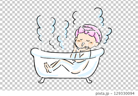 快眠の可愛いカラーイラスト　バスタイム 129330094