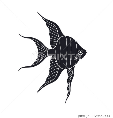 Tropical striped fish hand drawn vector illustration clipart isolated on white background 129330333