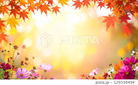 秋の紅葉、華やかなフレーム 129330494