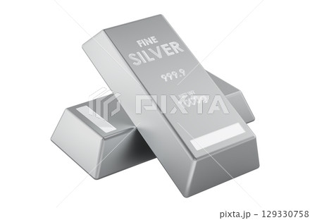 Silver bullion bars with engraving. 3D rendering Silver bullion bars with engraving. 3D rendering 129330758