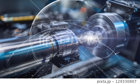 自動化とAIパフォーマンス指標がホログラムで表示された先進製造プロセス 129330807