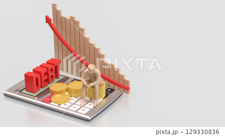 The Calculator and gold coins for DEBt or Business concept 3d Rendering. 129330836