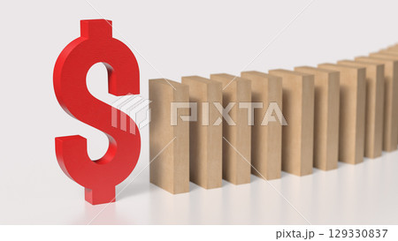 The Red Dollar and domino for Business concept 3d Rendering. The Red Dollar and domino for Business concept 3d Rendering. 129330837