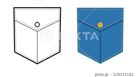 Angled Jeans Top-stitched Patch with Bottom Flap Pocket Jeans technical fashion illustration. Flat apparel line template 129331182