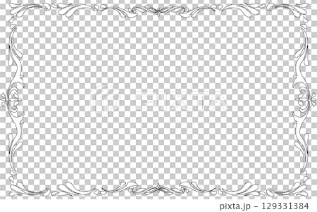 モノクロの手描き装飾枠。白枠。横長。 129331384