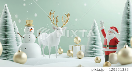 サンタと雪だるまの冬のファンタジーランド 129331385