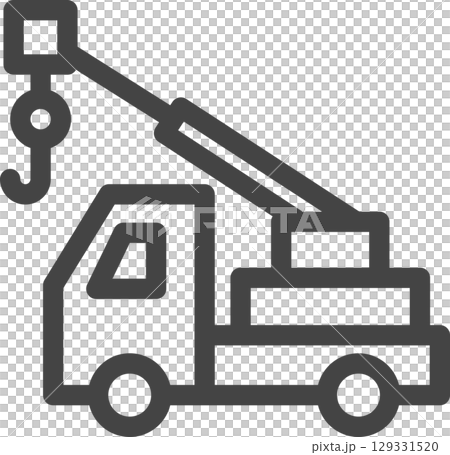 Line drawing vehicle related single icon Crane truck 129331520