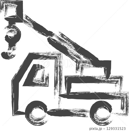 筆書き乗り物関連の単品アイコン　クレーン車 129331523