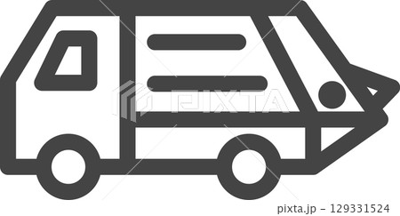 線画乗り物関連の単品アイコン　ゴミ収集車 129331524
