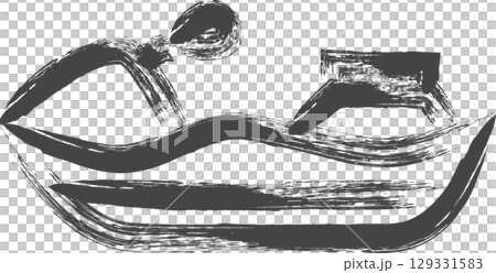 Brush-drawn vehicle-related single icon: Race boat Brush-drawn vehicle-related single icon: Race boat 129331583