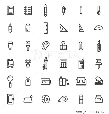 線画学校道具関連のアイコンセット 129331679