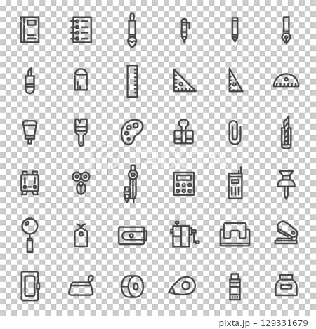 Line drawing school tool related icon set 129331679