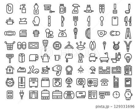 線画日用品家電関連のアイコンセット 129331696